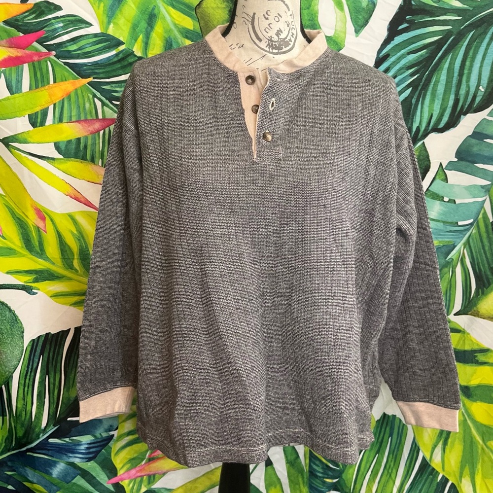 VTG Preswick & Moore XLP Grey Peach Button Classic Casual Fall Winter Sweatshirt